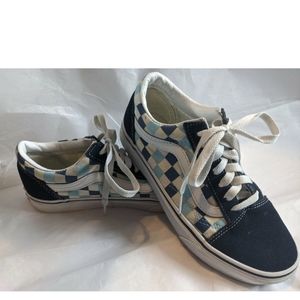 VANS Off the Wall Navy Blue Checker Sneakers Mens Sz 5 / Women's Sz 6.5
